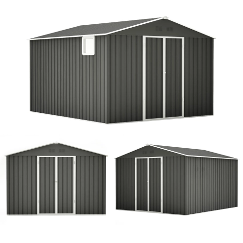 Domek ogrodowy narzędziowy NORDVIC 283x313 cm - Ocynkowany, Dwuspadowy Dach, Wentylacja, Light Grey